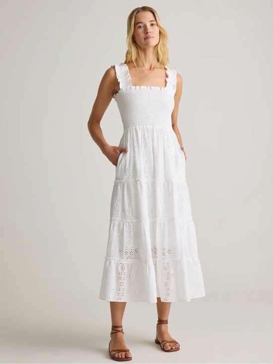 Quince Dresses & Skirts - Quince White Eyelet Tiered Midi Dress Medium Smocked Cotton Dress SOLD OUT
